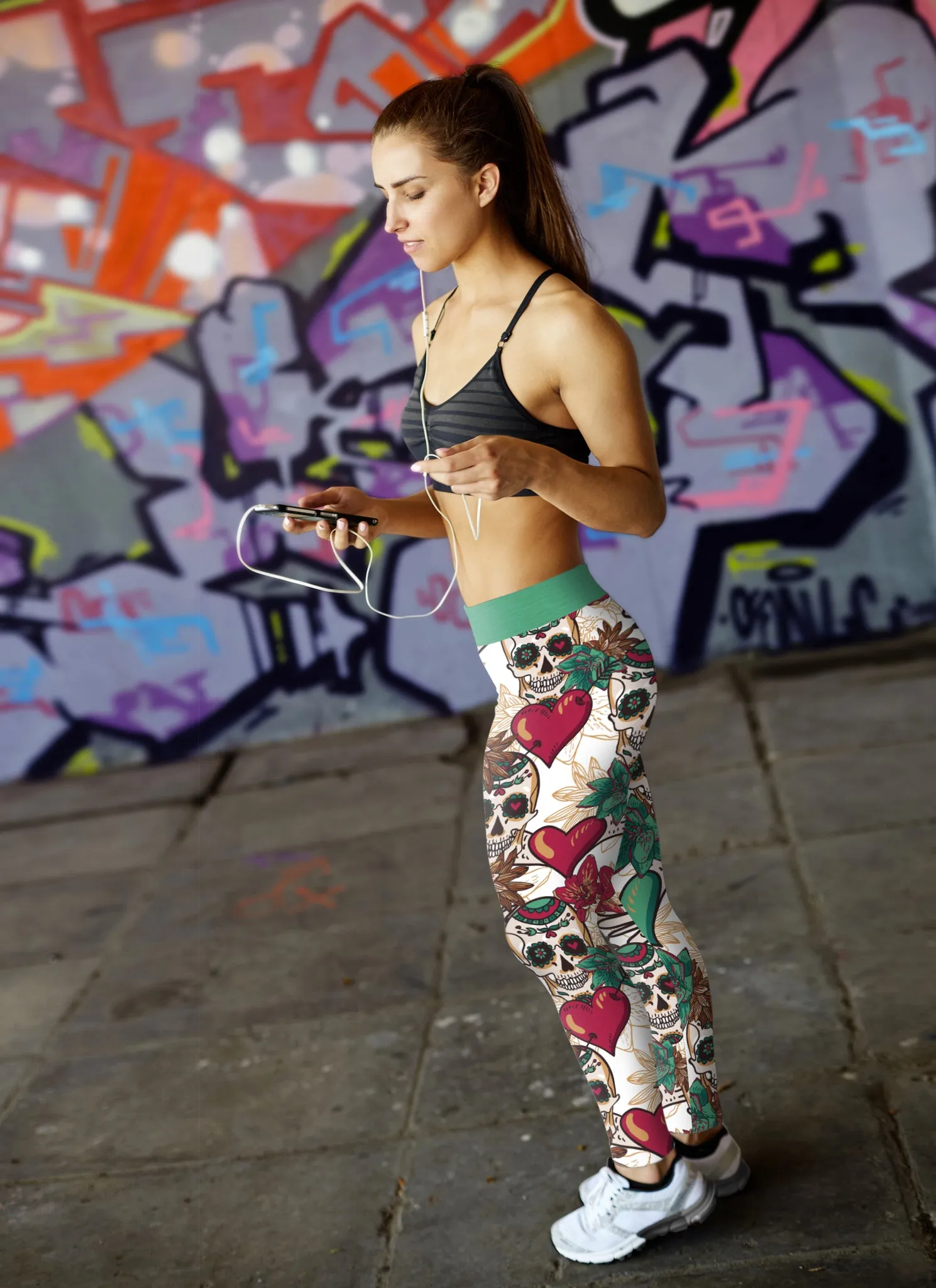 Red Hearts and Sugar Skull Leggings