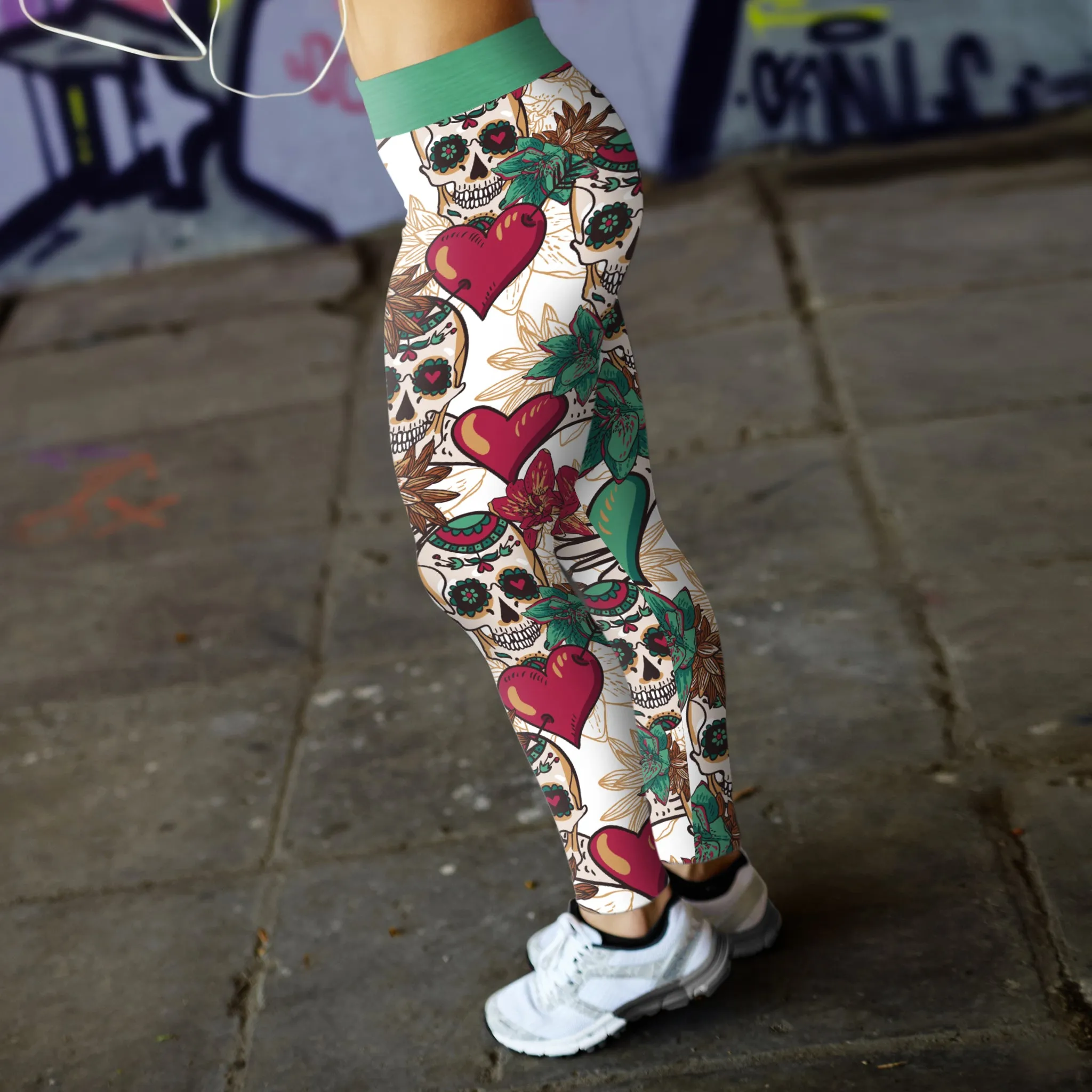 Red Hearts and Sugar Skull Leggings