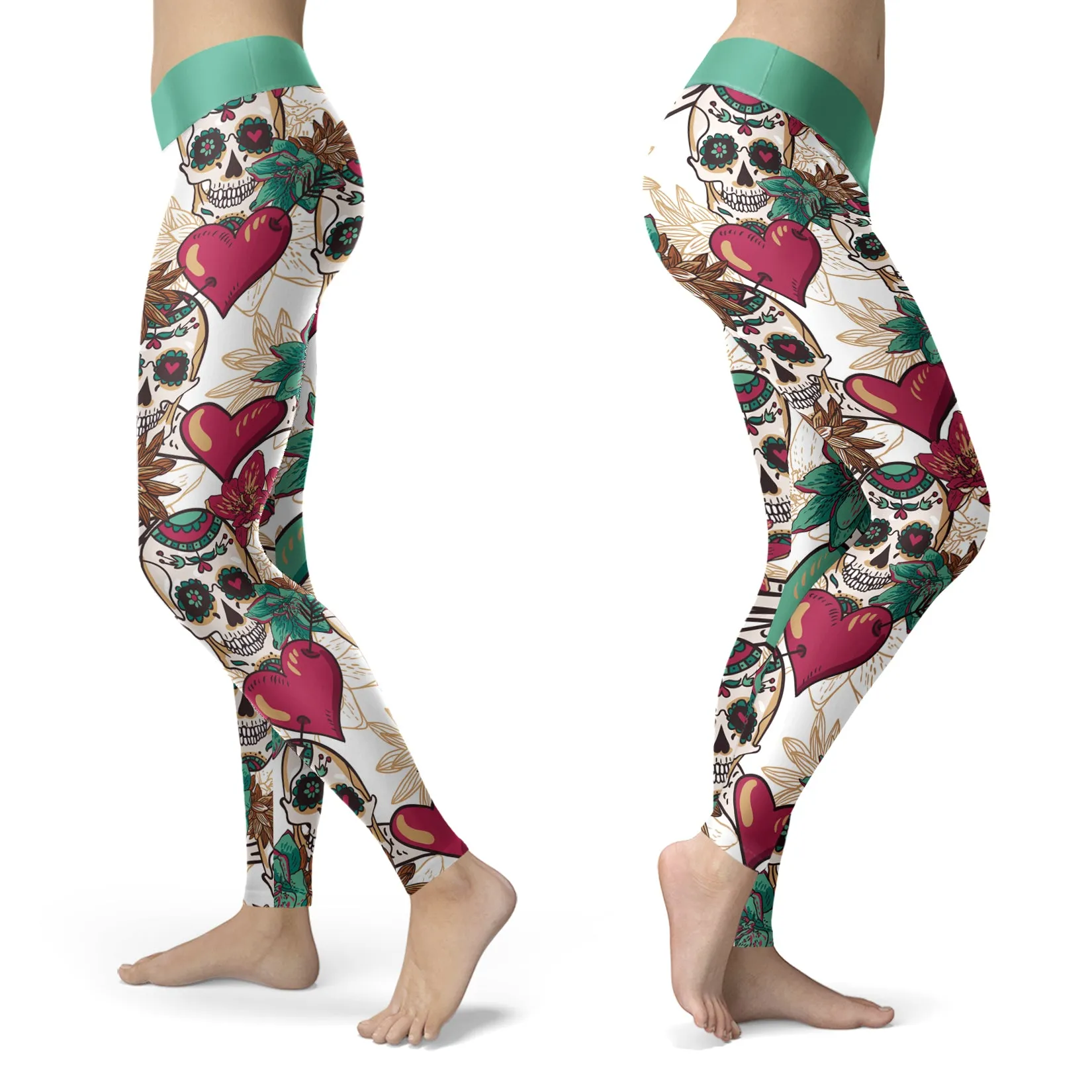 Red Hearts and Sugar Skull Leggings