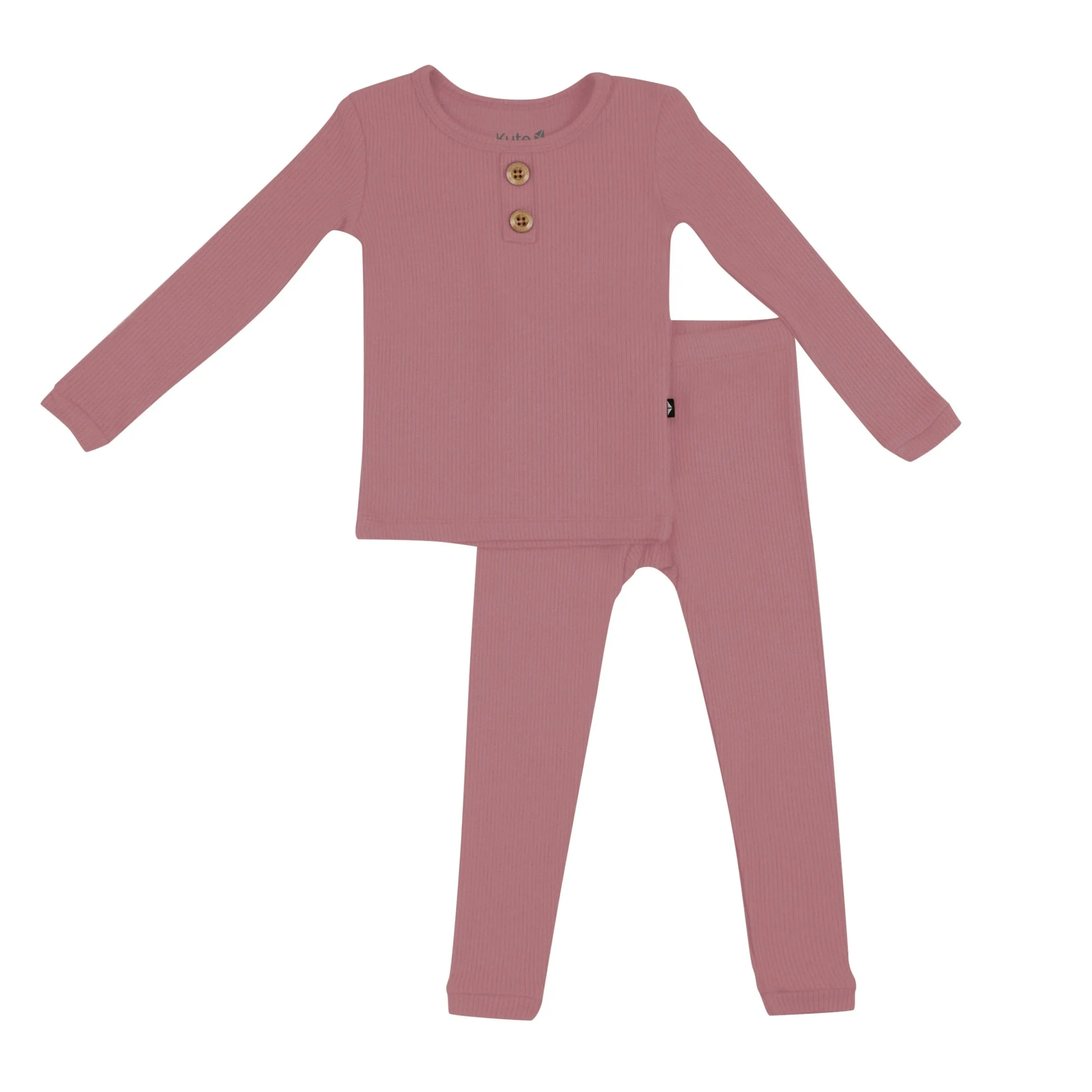 Ribbed Henley Set in Dusty Rose