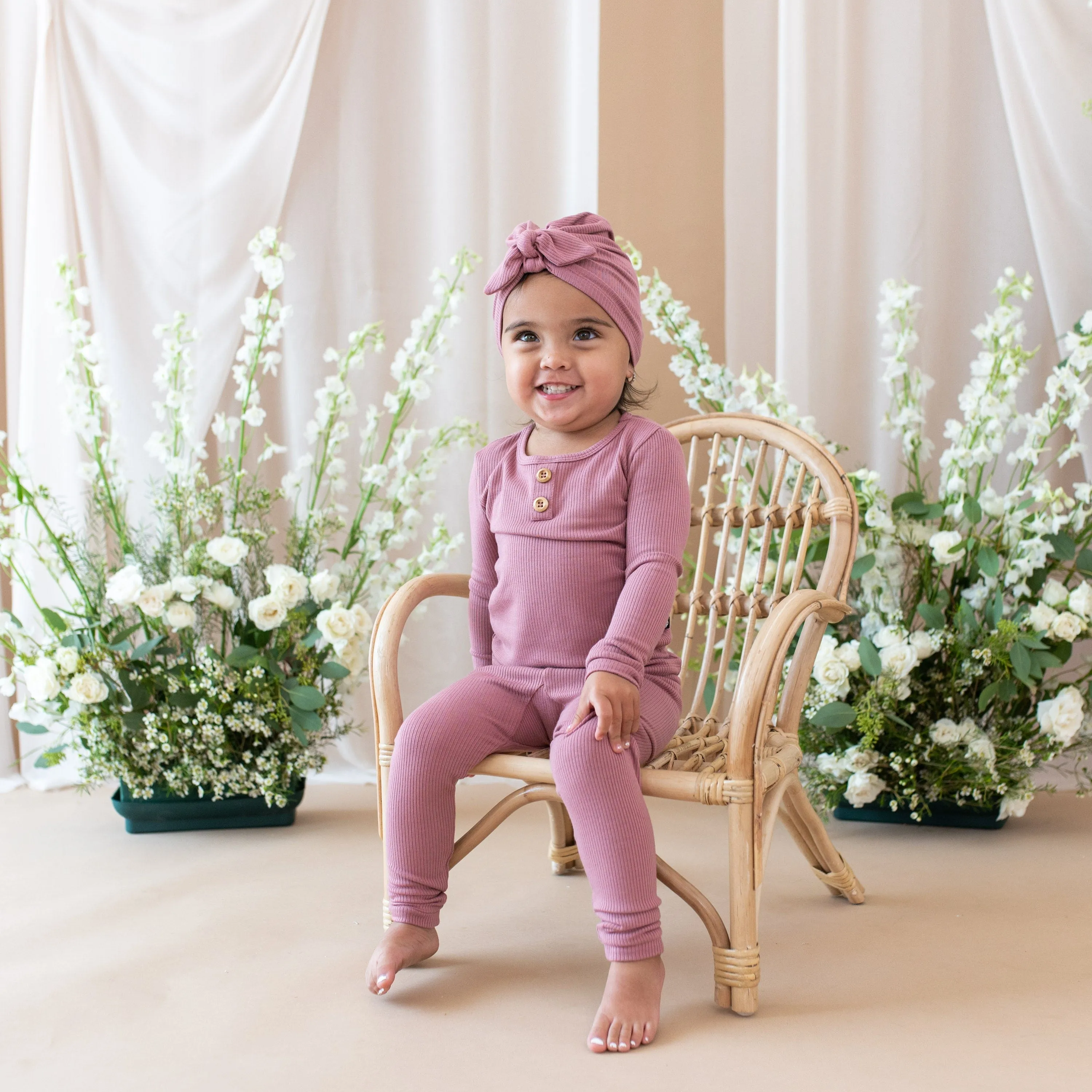 Ribbed Henley Set in Dusty Rose