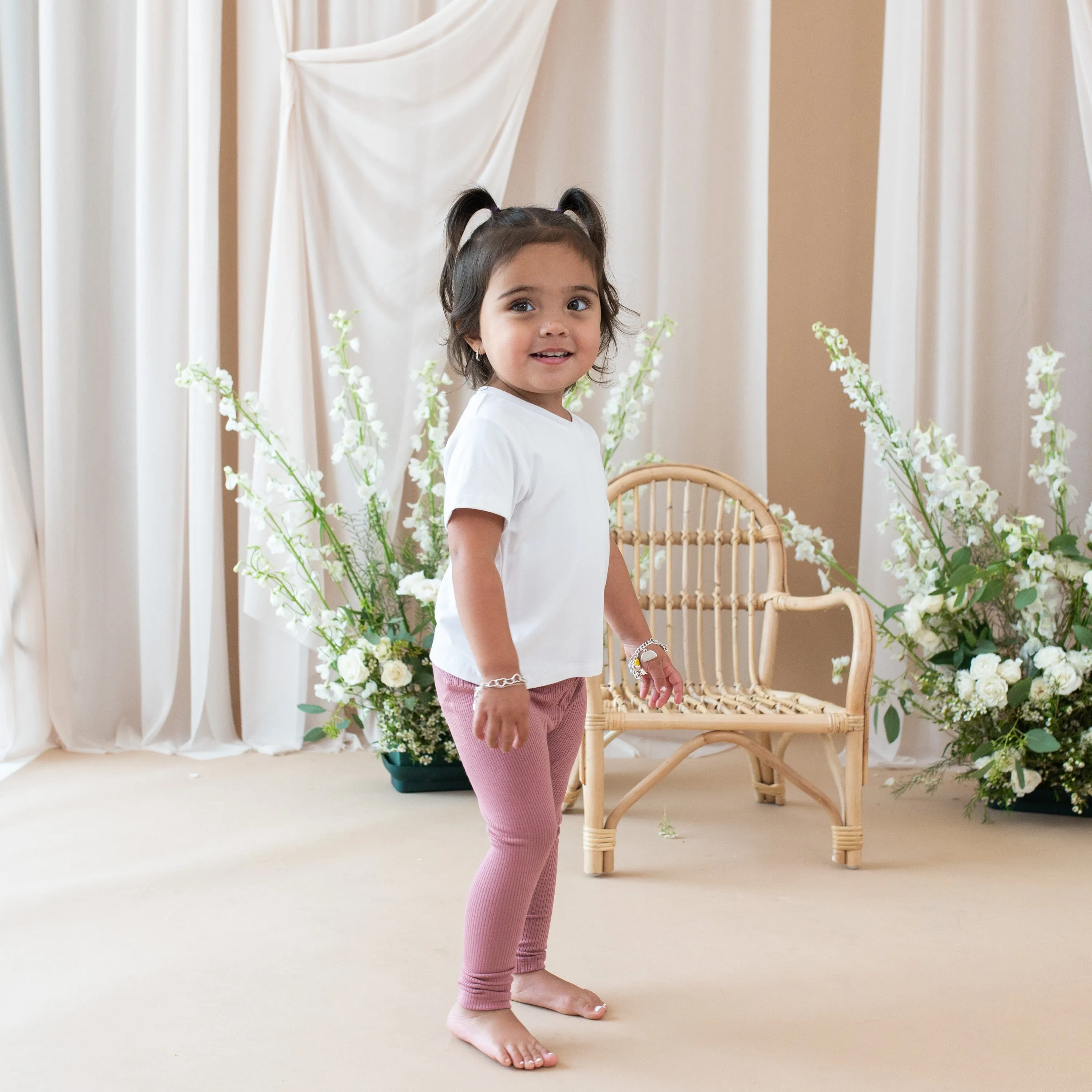 Ribbed Leggings in Dusty Rose