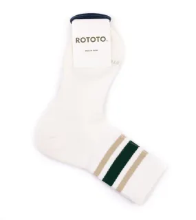 RoToTo Washi Cushion Stripe Crew Socks: Beige/Green