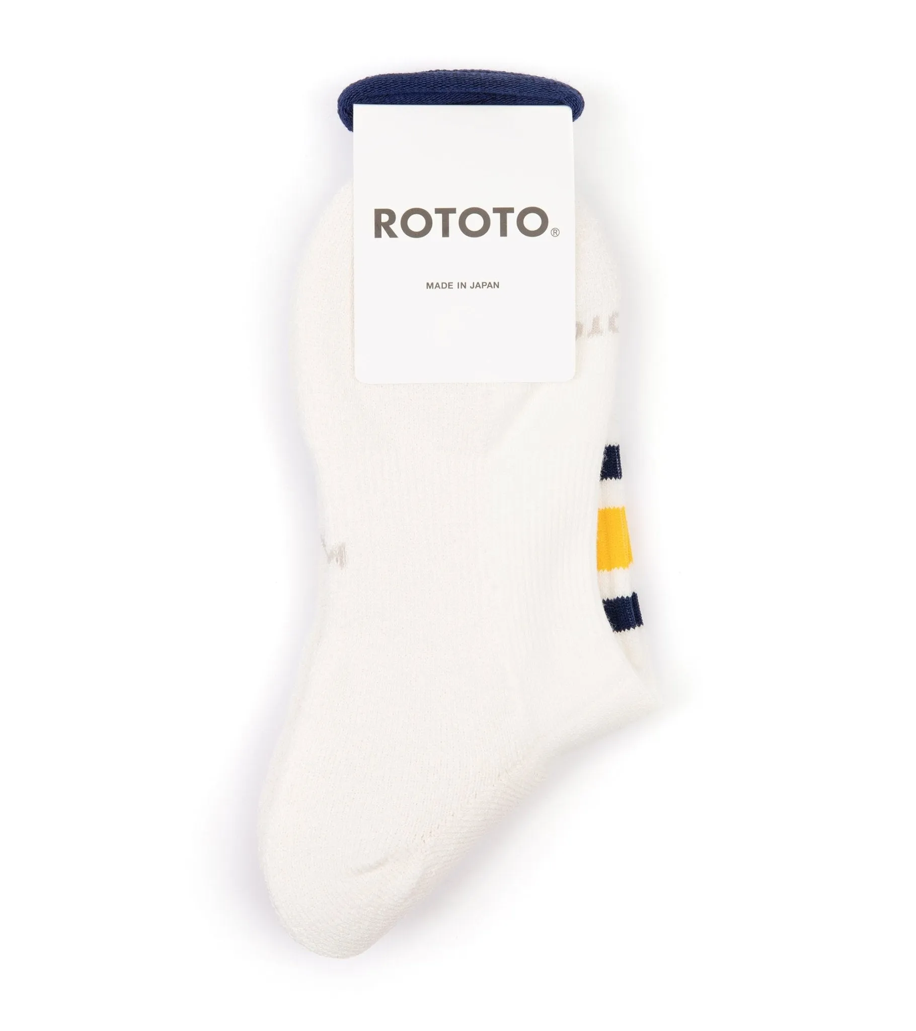 RoToTo Washi Cushion Stripe Crew Socks: Navy/Yellow