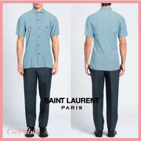 Saint Laurent  |Button-down Cotton Short Sleeves Luxury Shirts