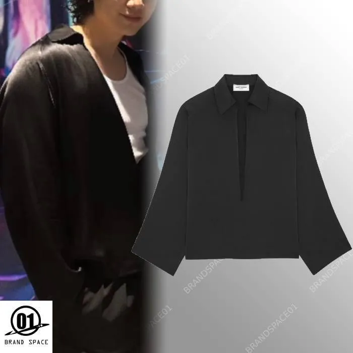 Saint Laurent  |Button-down Unisex Silk Long Sleeves Plain Luxury Shirts