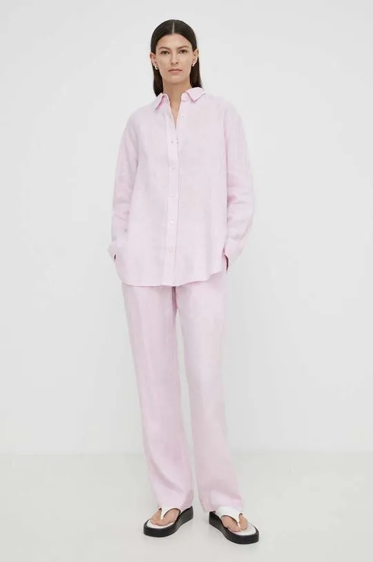 Samsoe Samsoe linen trousers HOYS pink color F23900002