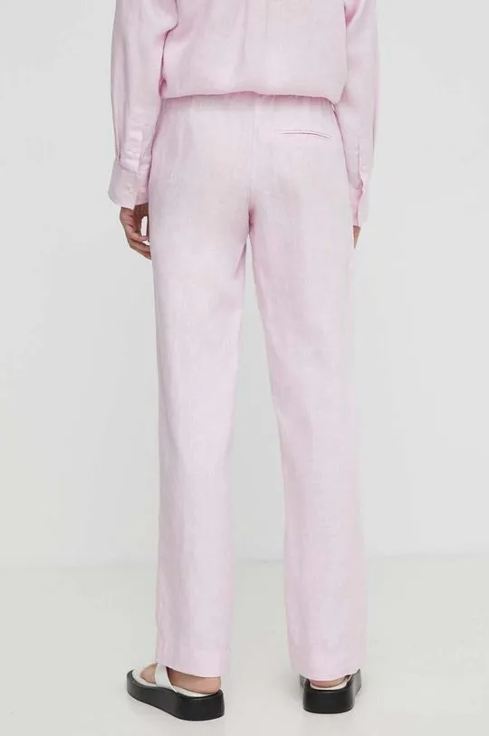 Samsoe Samsoe linen trousers HOYS pink color F23900002