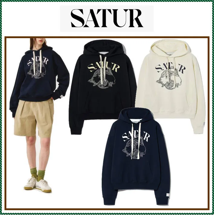 SATUR  |Street Style Long Sleeves Plain Logo Hoodies & Sweatshirts