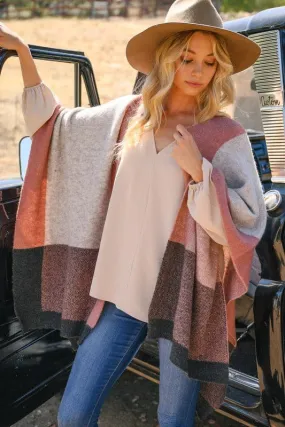 Sophisticated Scene Color Block Knit Poncho Cardigan - FINAL SALE