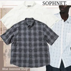 SOPHNET.  |Button-down Glen Patterns Cotton Short Sleeves Logo Shirts