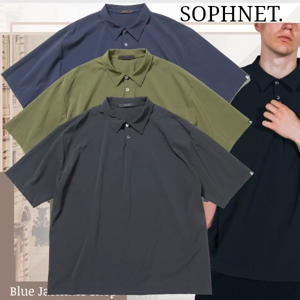 SOPHNET.  |Button-down Nylon Plain Short Sleeves Logo Polos