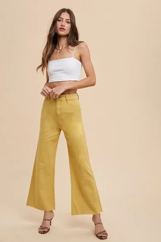 Stretch High Rise Wide Leg Cropped Denim Jean