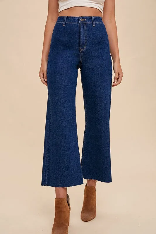 Stretch High Rise Wide Leg Cropped Denim Jean