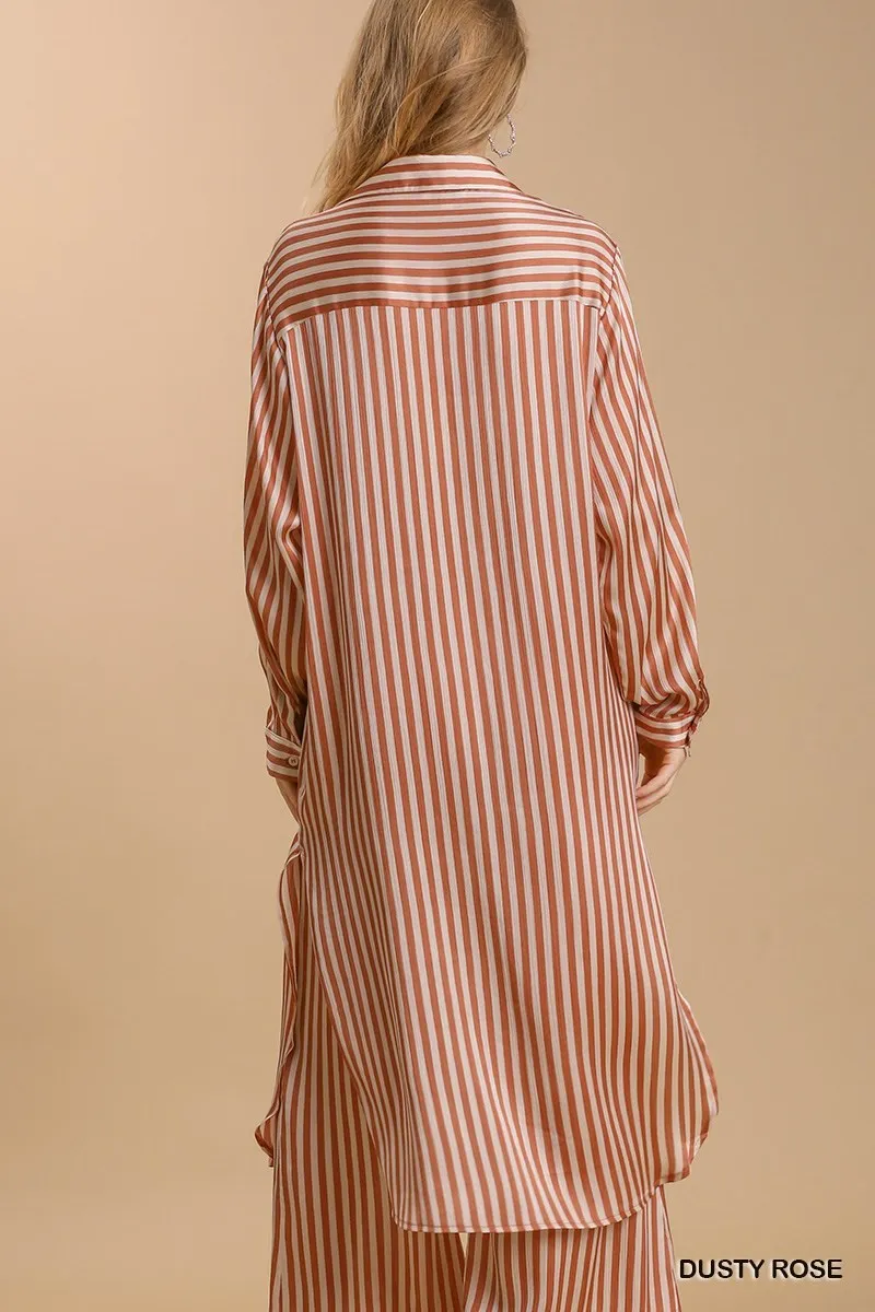 Striped Long Sleeve Button Down Midi Dress