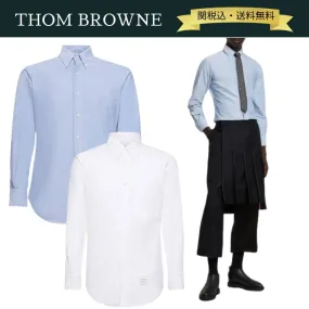 THOM BROWNE  |Button-down Long Sleeves Plain Cotton Logo Designers Shirts