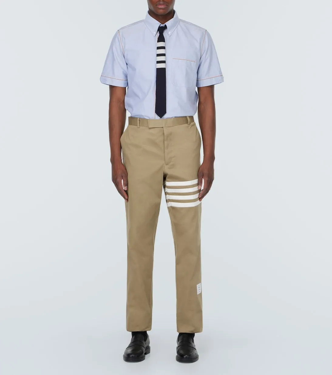 THOM BROWNE  |Button-down Plain Cotton Short Sleeves Logo Designers Shirts