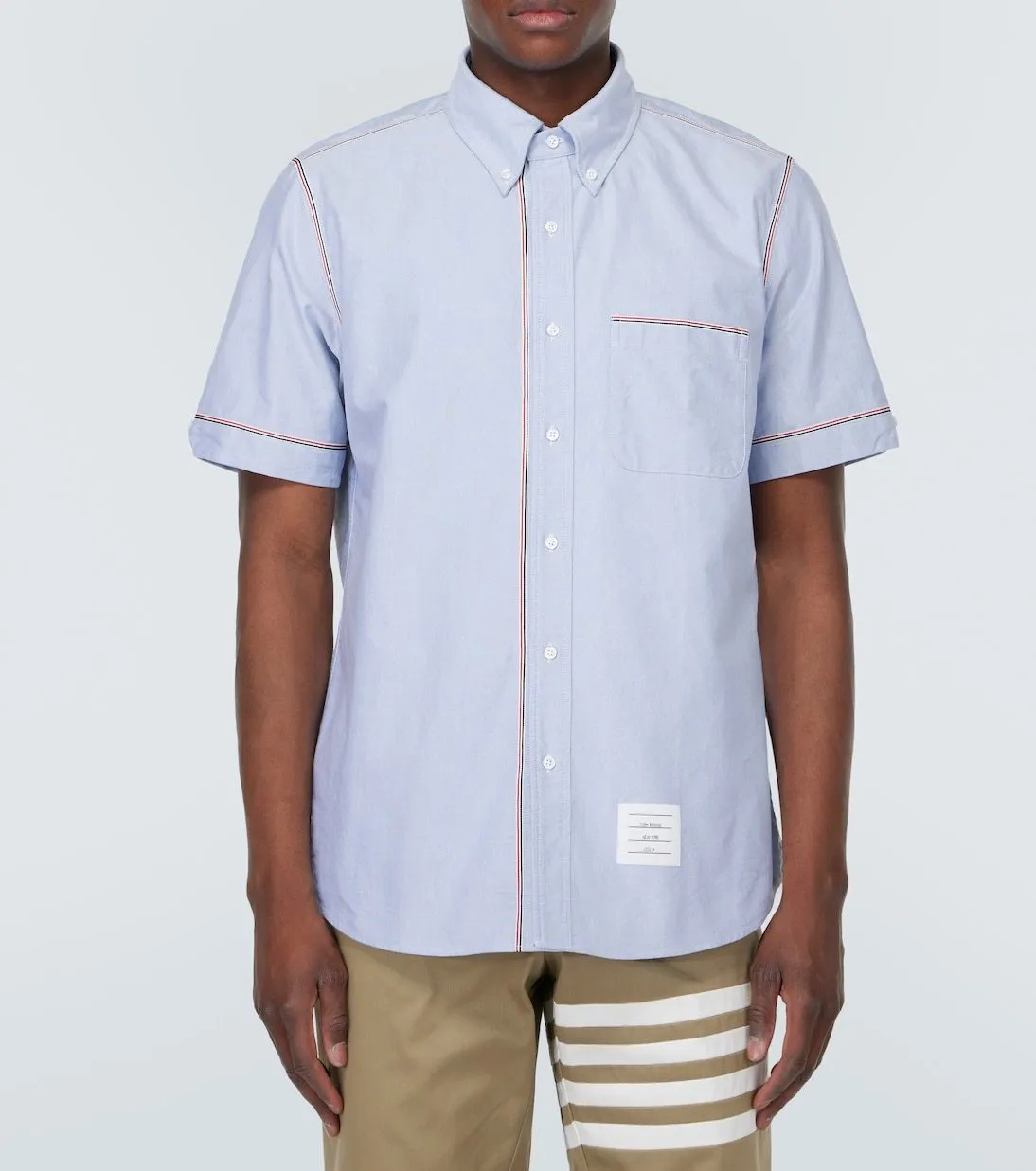 THOM BROWNE  |Button-down Plain Cotton Short Sleeves Logo Designers Shirts