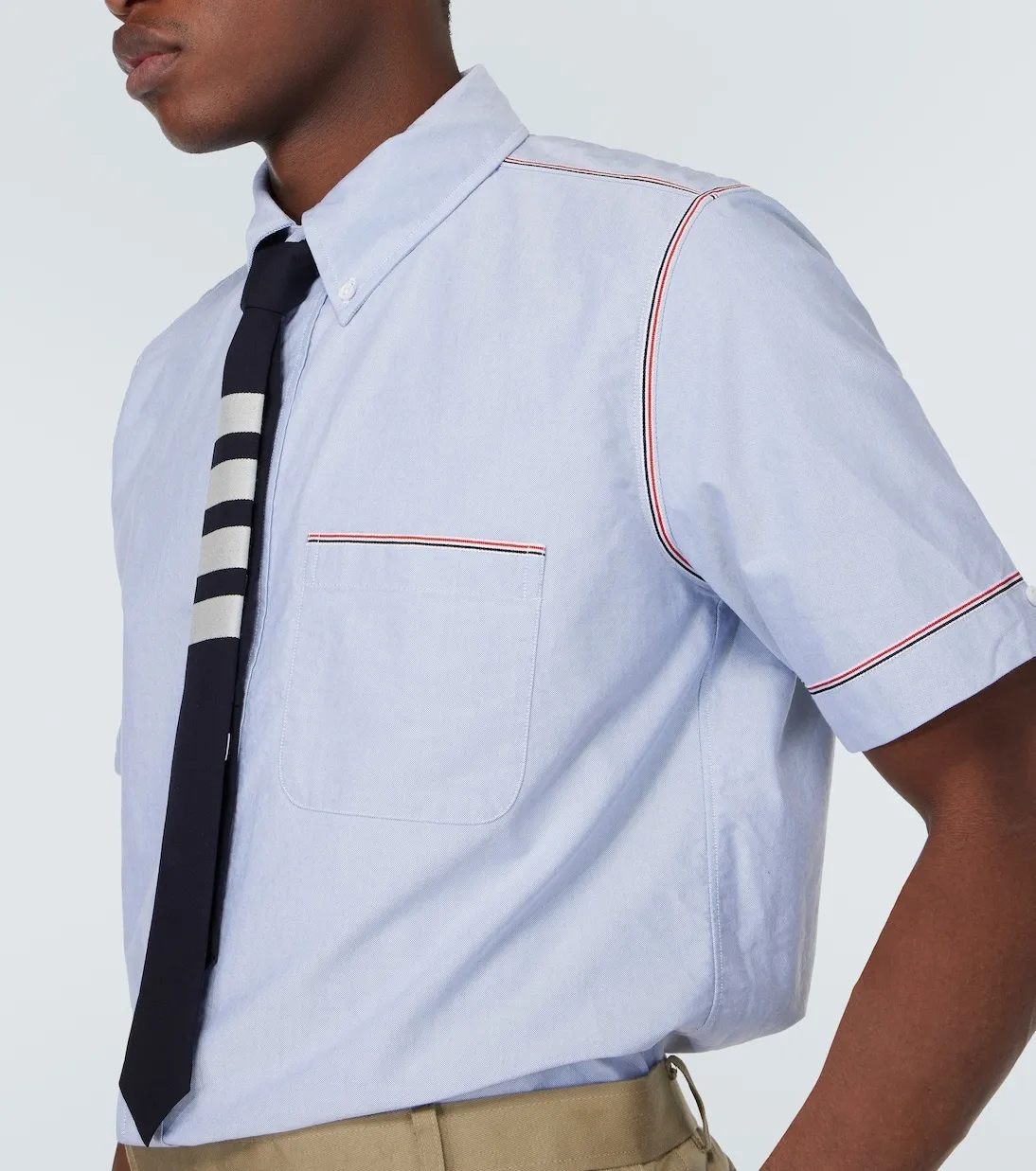 THOM BROWNE  |Button-down Plain Cotton Short Sleeves Logo Designers Shirts