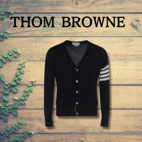 THOM BROWNE  |Button-down Stripes Wool Plain Designers Cardigans