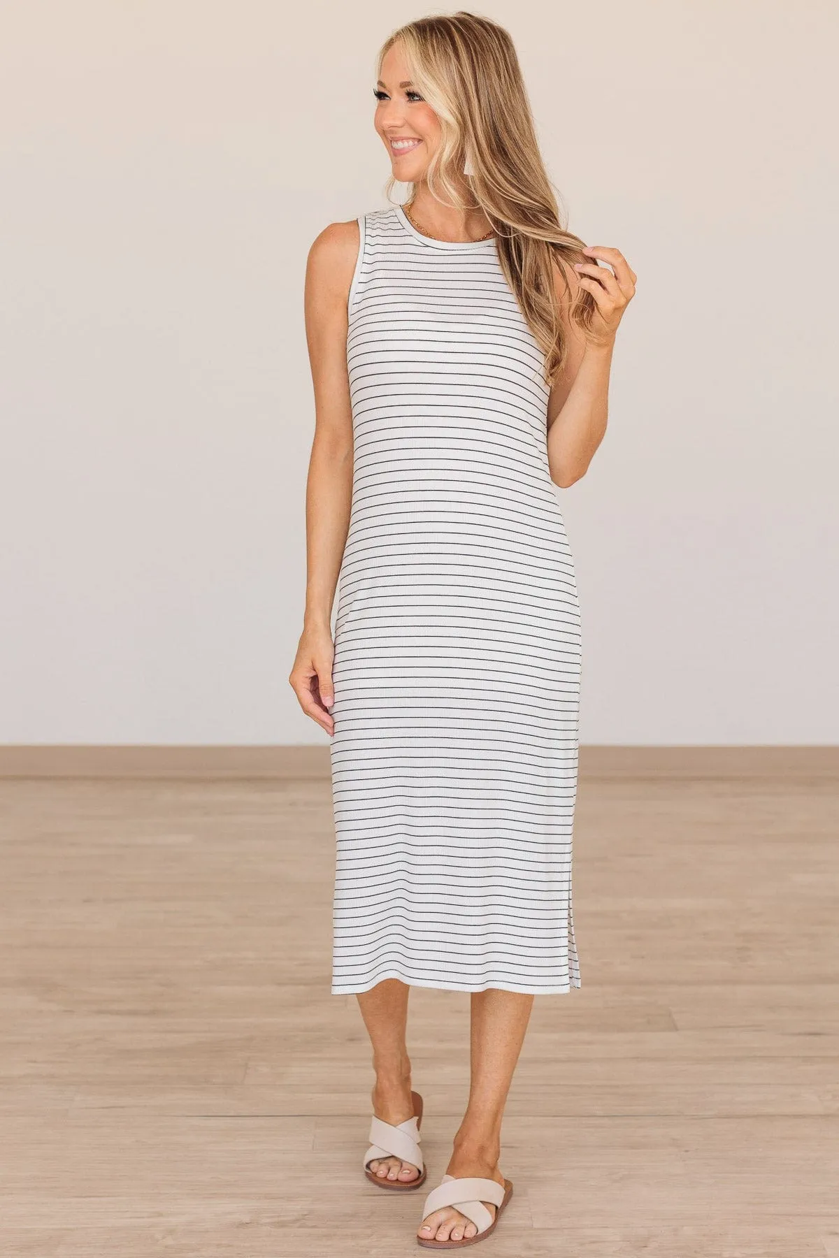 Thread & Supply Seaside Views Striped Dress- Ivory