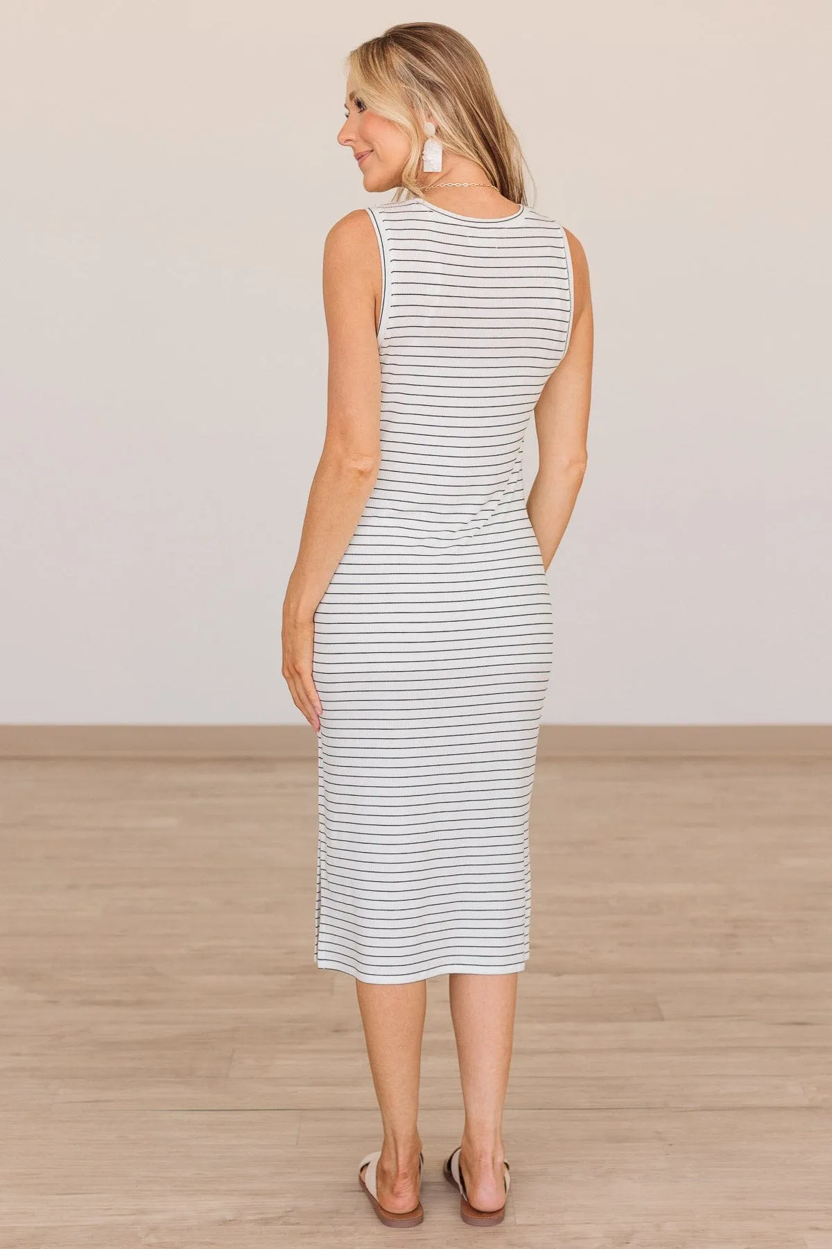 Thread & Supply Seaside Views Striped Dress- Ivory