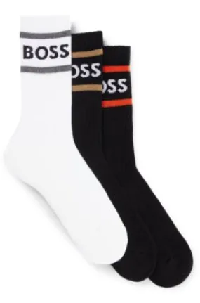 Three-pack of short socks with stripes and logo