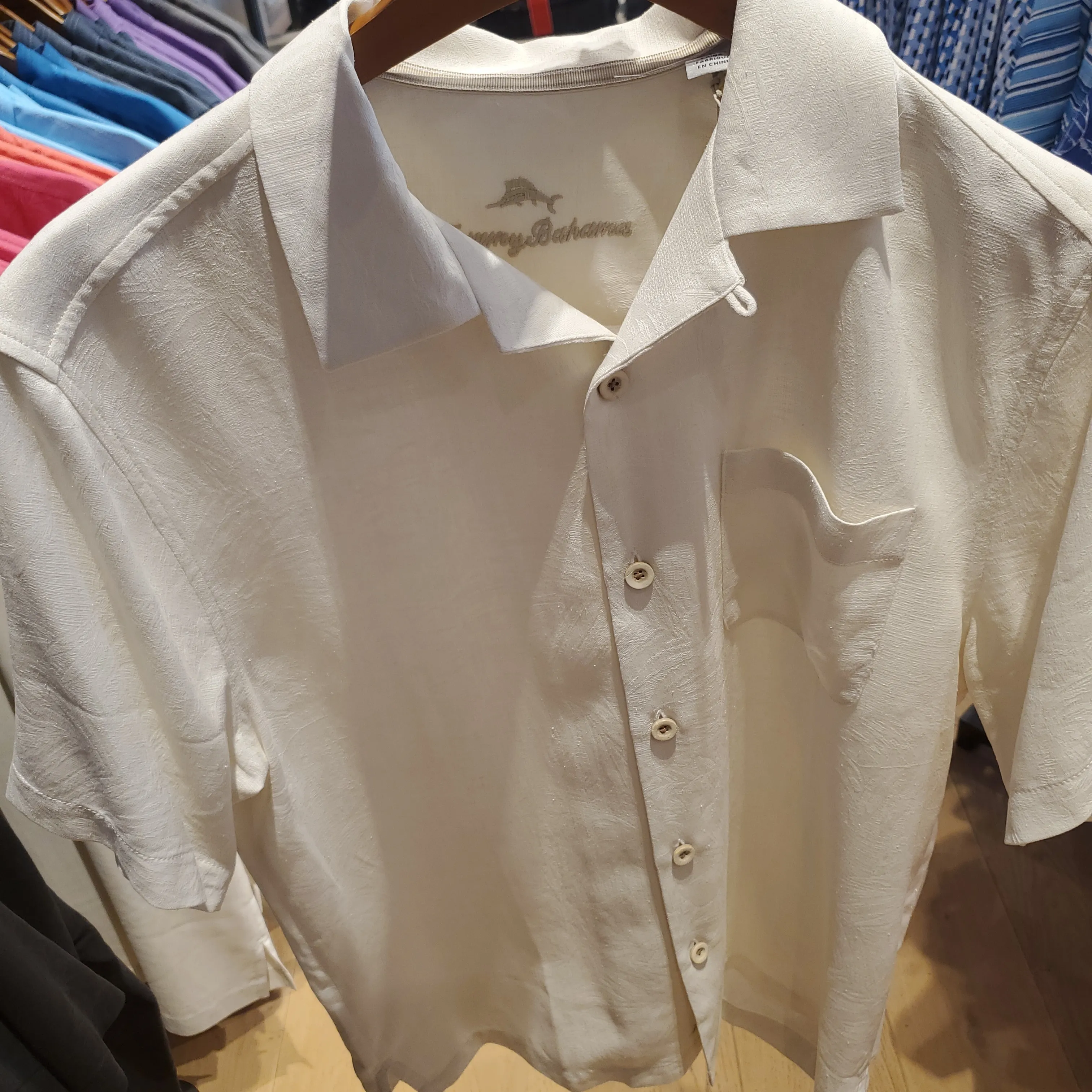 Tommy Bahama  |Button-down Silk Plain Short Sleeves Logo Shirts