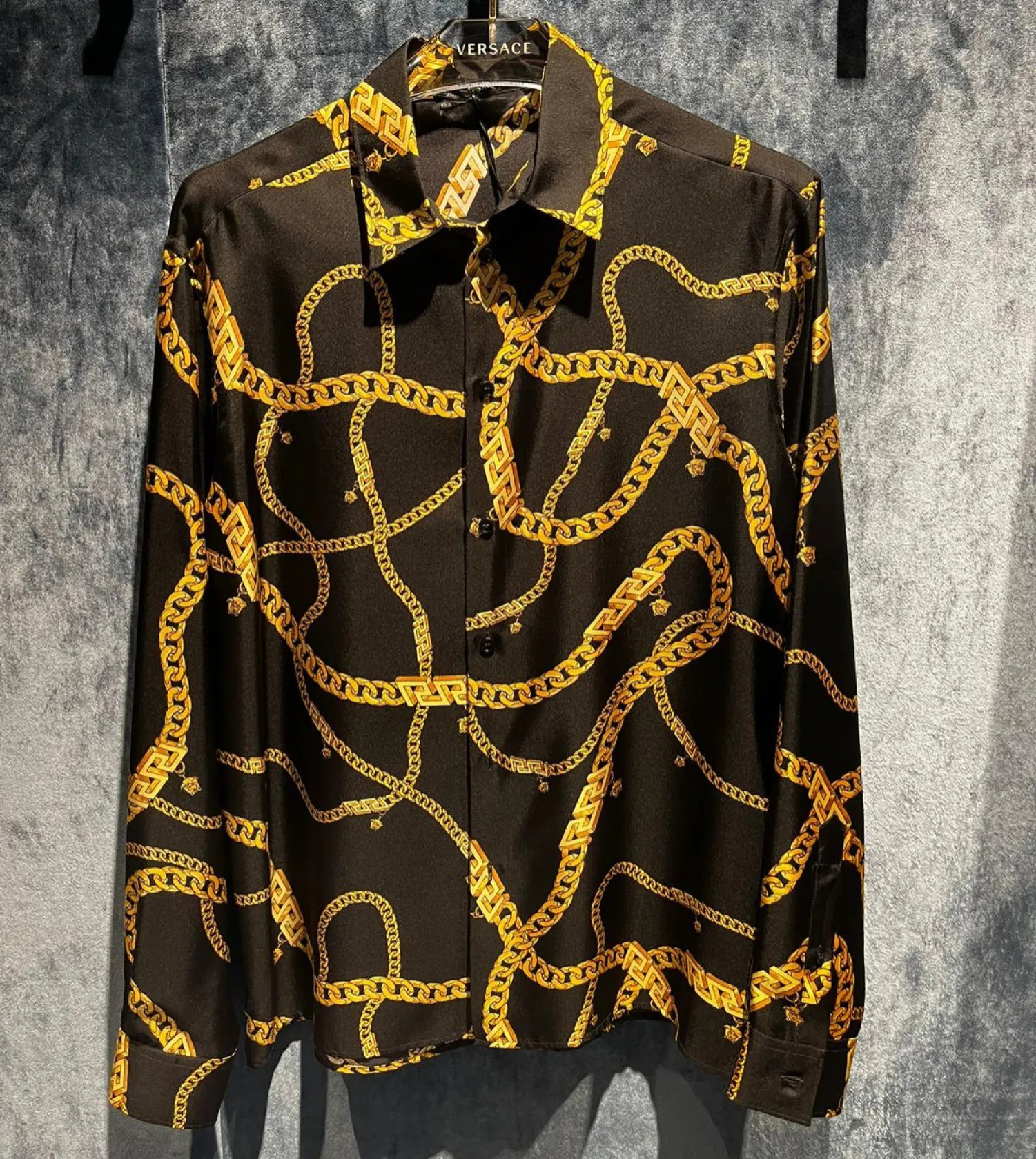 VERSACE  |Button-down Silk Long Sleeves Logo Luxury Shirts