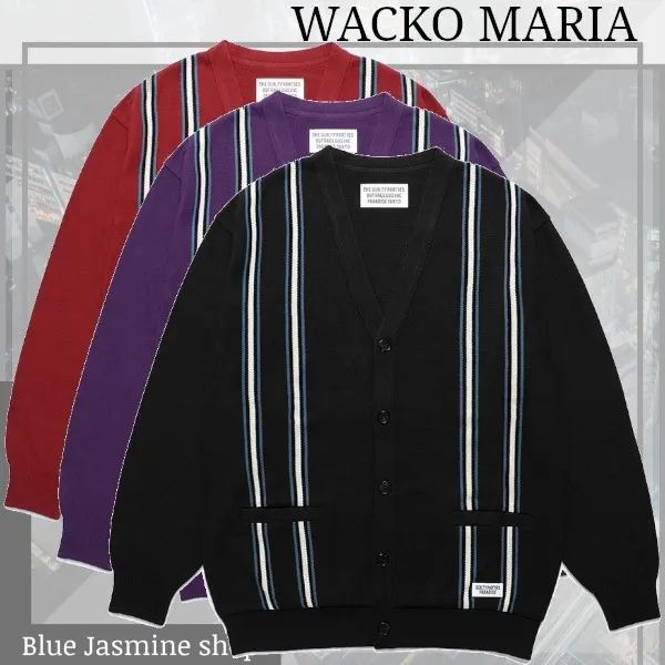 WACKO MARIA  |Button-down Stripes Cotton Logo Cardigans