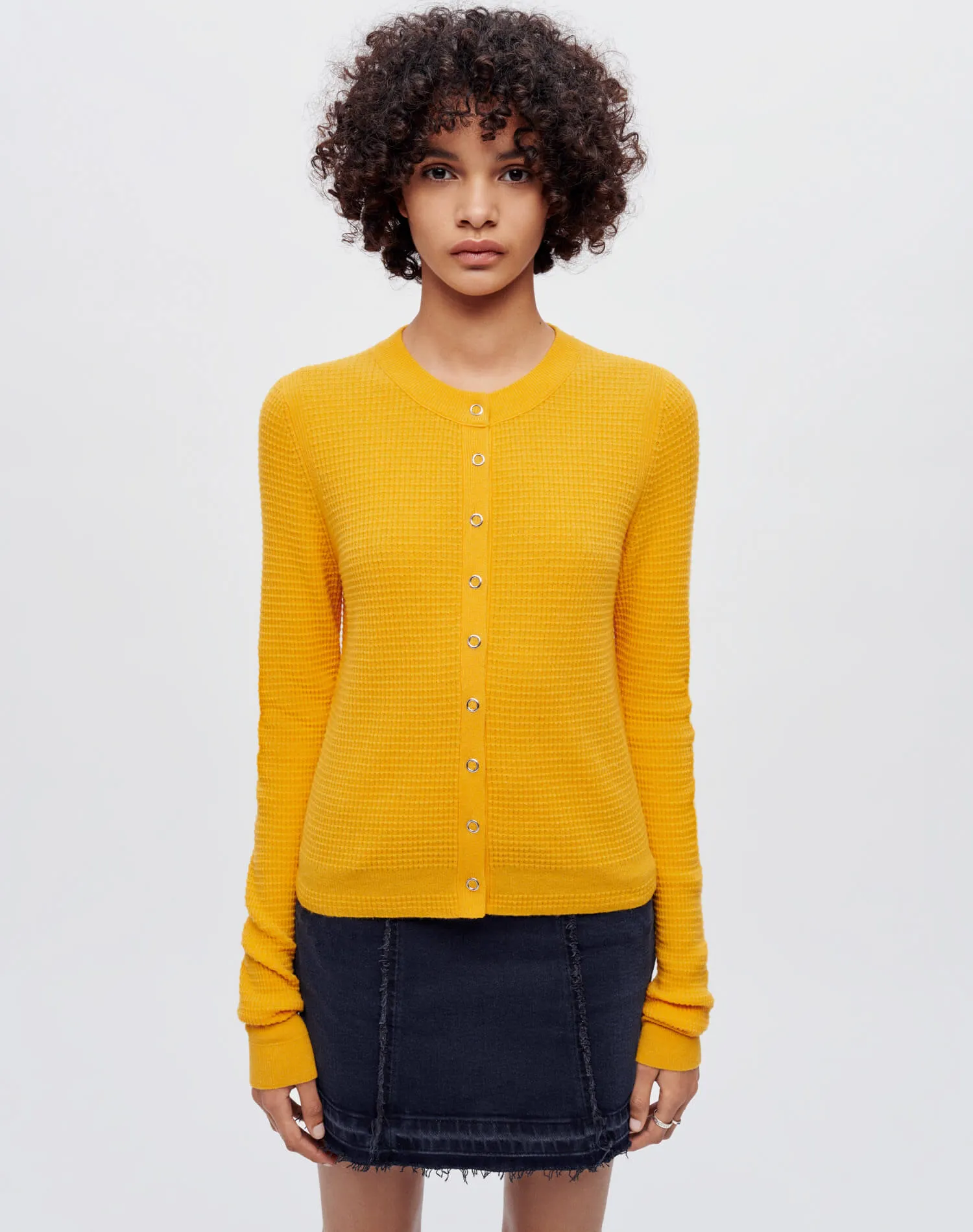 Waffle Slim Cardigan - Clementine