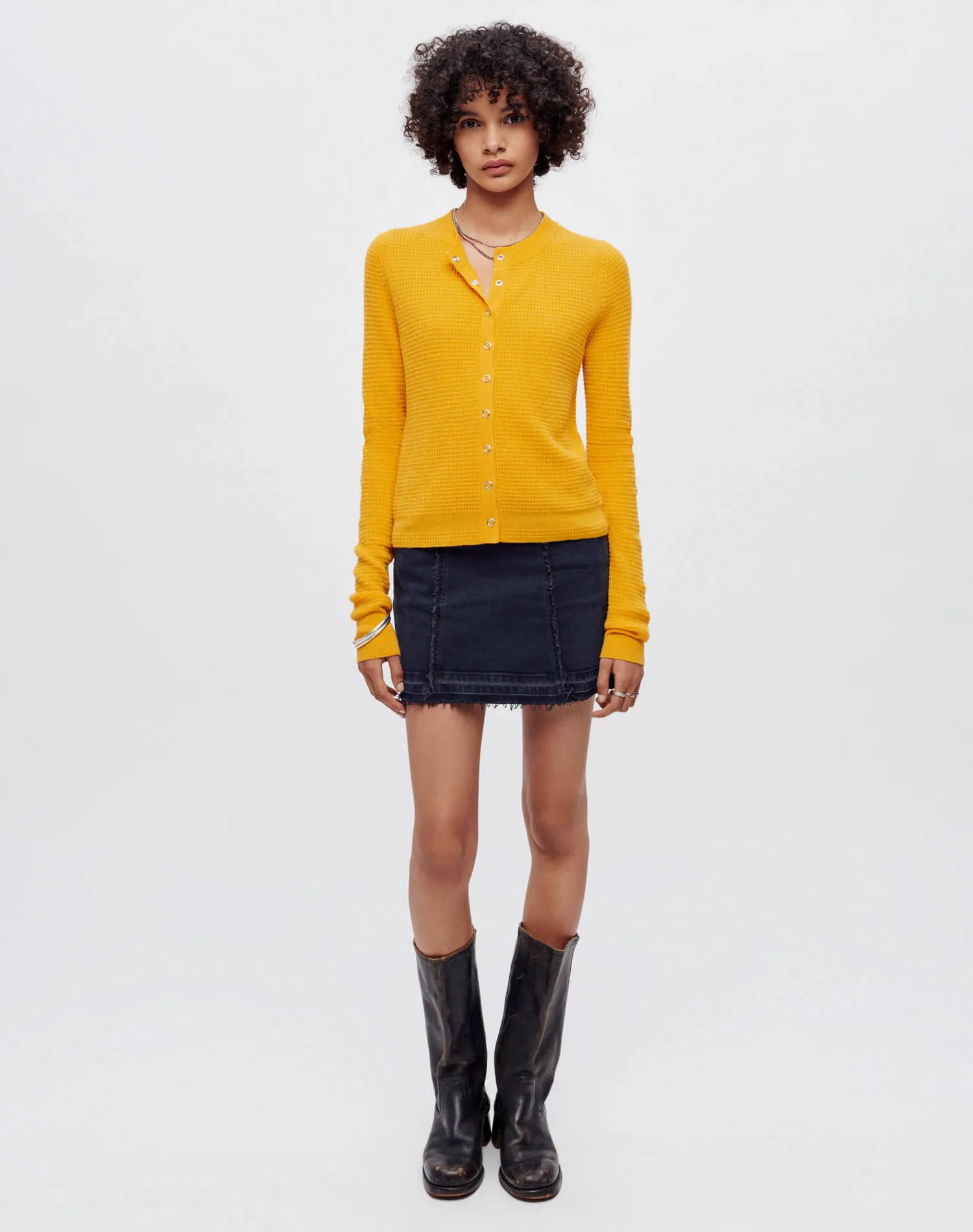 Waffle Slim Cardigan - Clementine