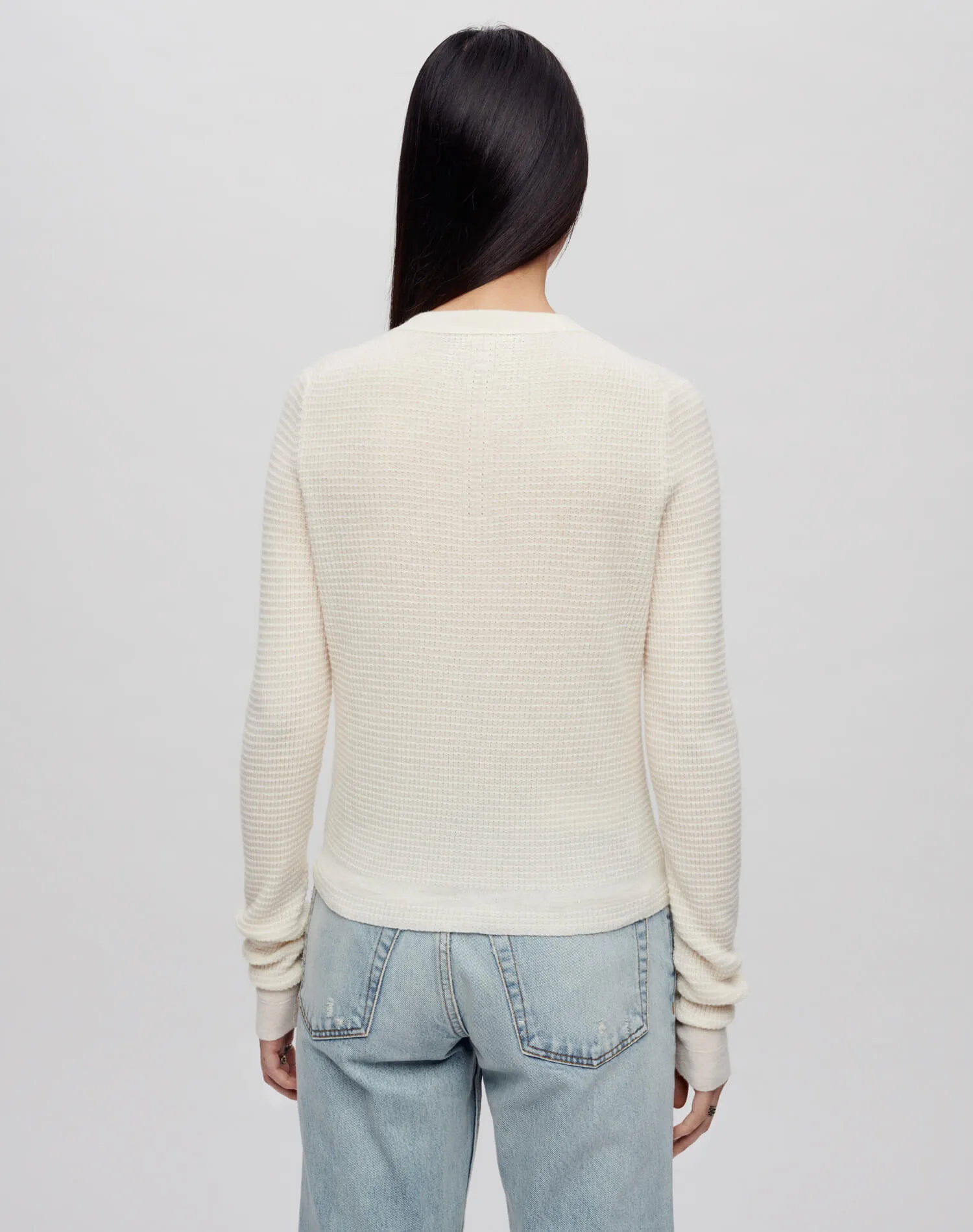 Waffle Slim Cardigan - Ecru