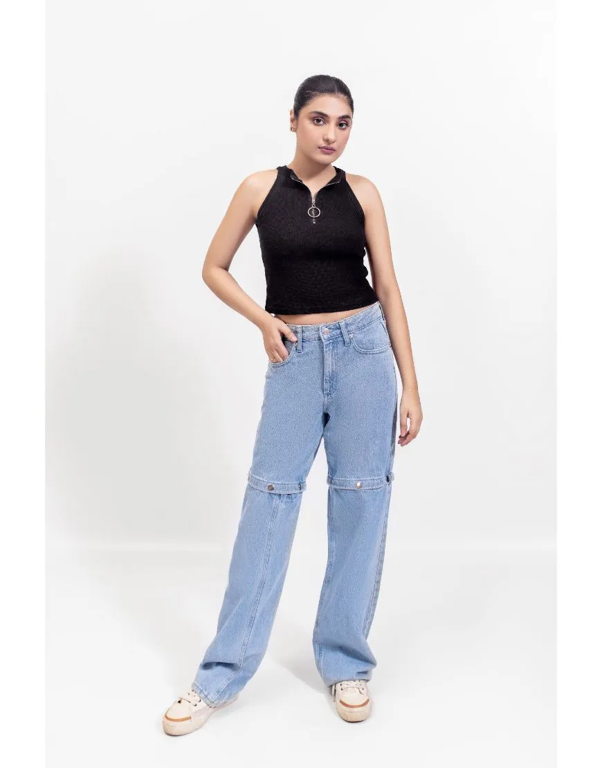 Wide Leg Cotton Convertible Jeans