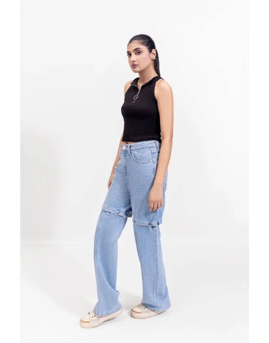 Wide Leg Cotton Convertible Jeans