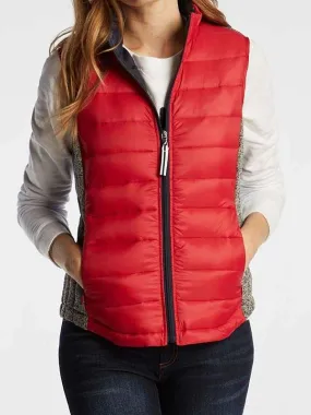 Women Casual Red and Grey Puffer Vest - New American Jackets