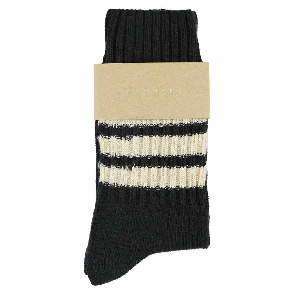 Women Stripes Crew Socks - Black / Ecru