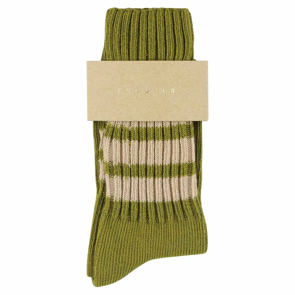 Women Stripes Crew Socks - Khaki / Pink