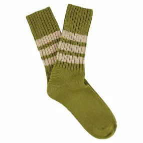 Women Stripes Crew Socks - Khaki / Pink