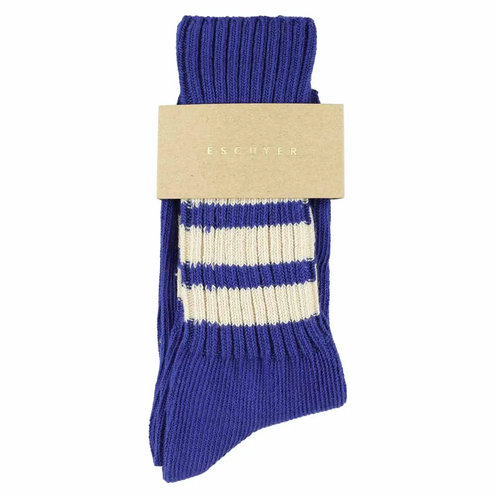 Women Stripes Crew Socks - Vintage Blue / Ecru