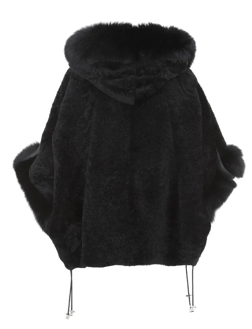 Women's black hooded poncho giorgia