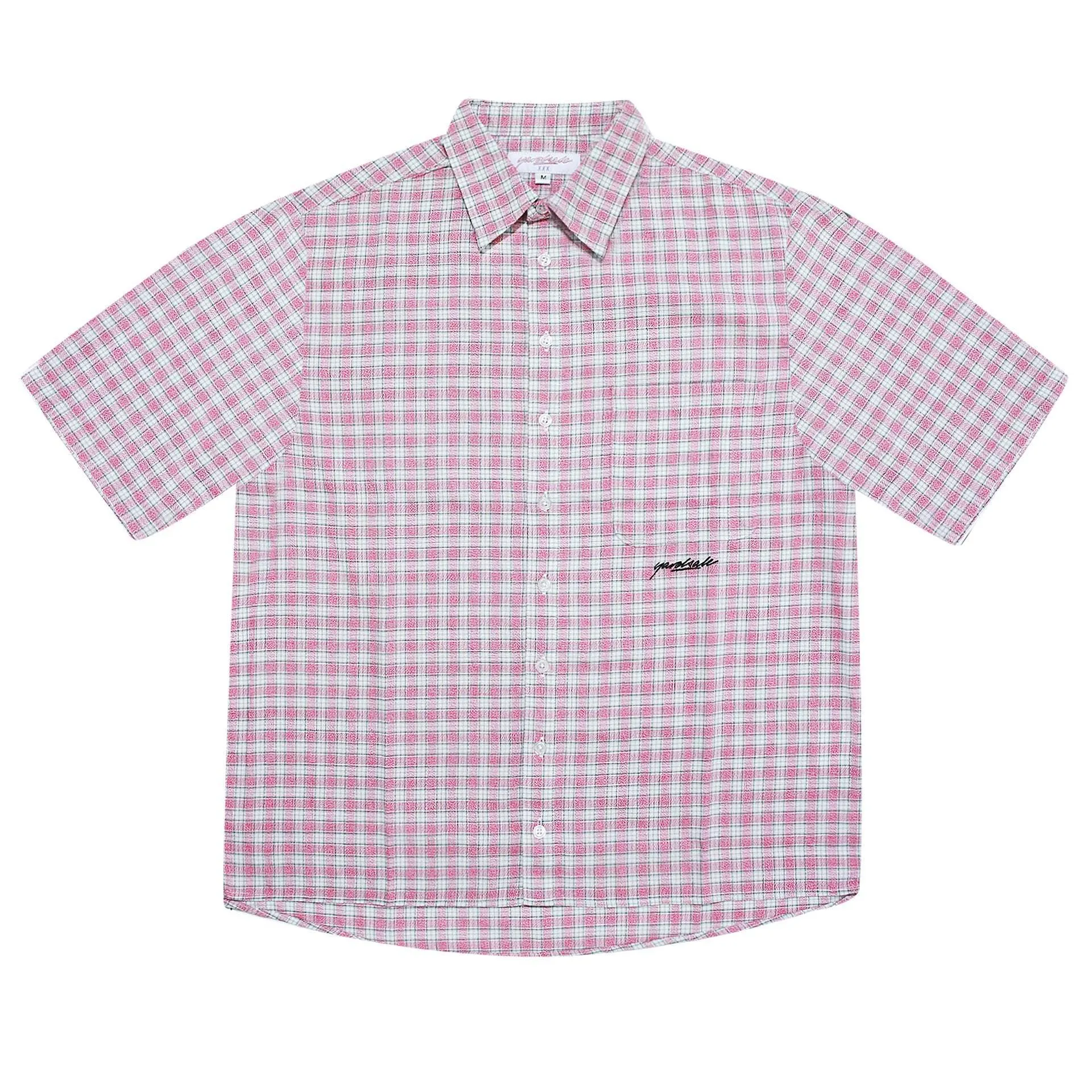 yardsale  |Button-down Other Plaid Patterns Cotton Short Sleeves Logo