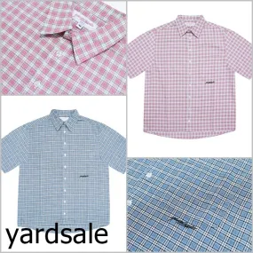 yardsale  |Button-down Other Plaid Patterns Cotton Short Sleeves Logo