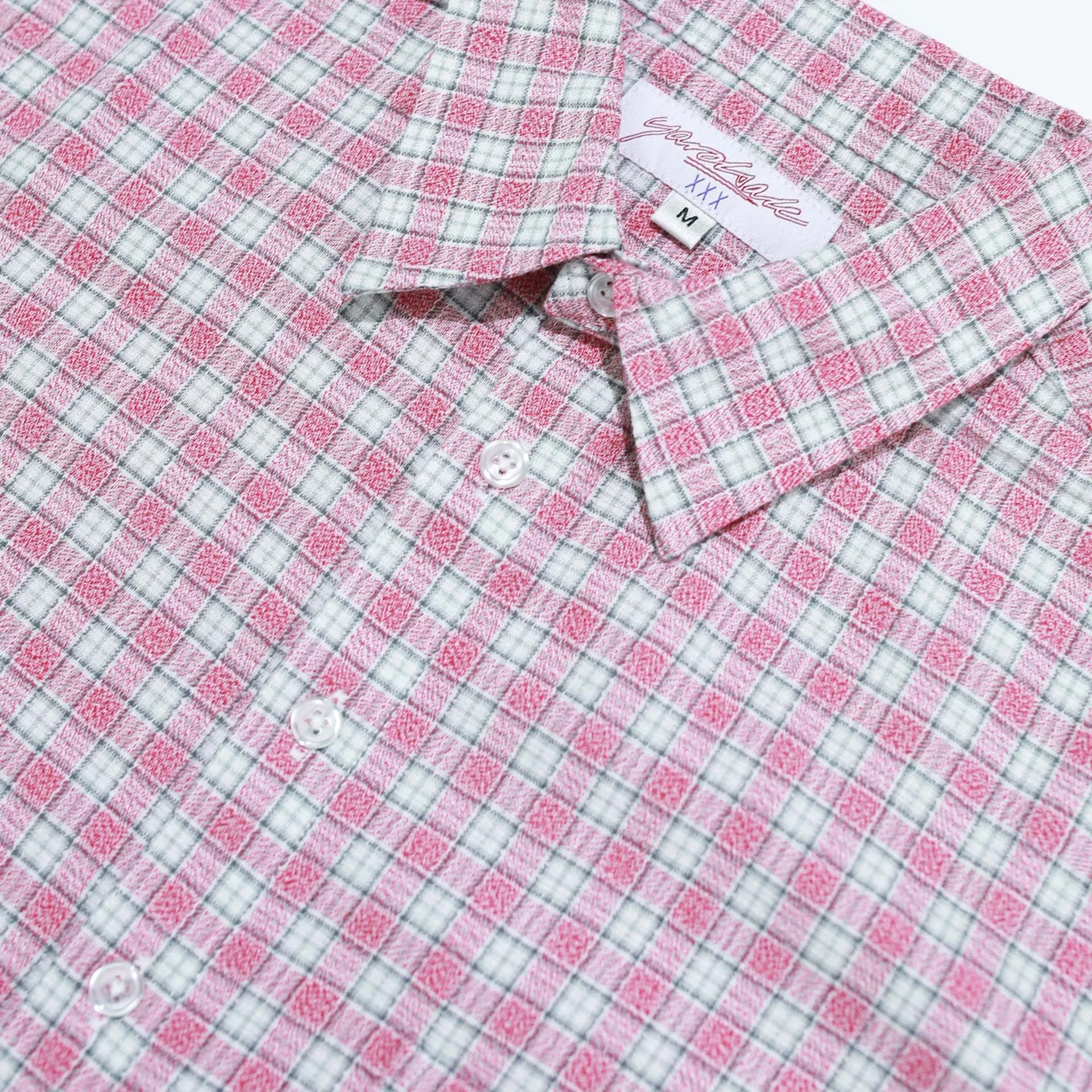 yardsale  |Button-down Other Plaid Patterns Cotton Short Sleeves Logo