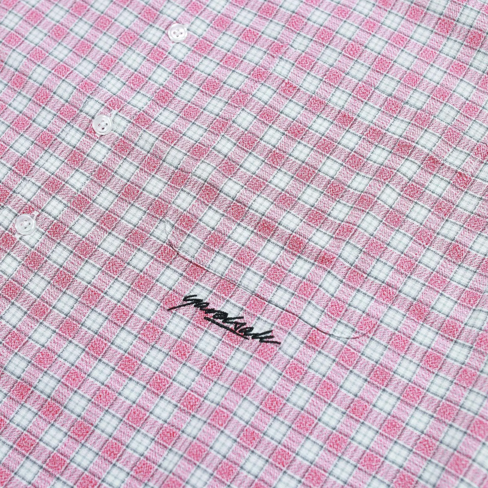 yardsale  |Button-down Other Plaid Patterns Cotton Short Sleeves Logo