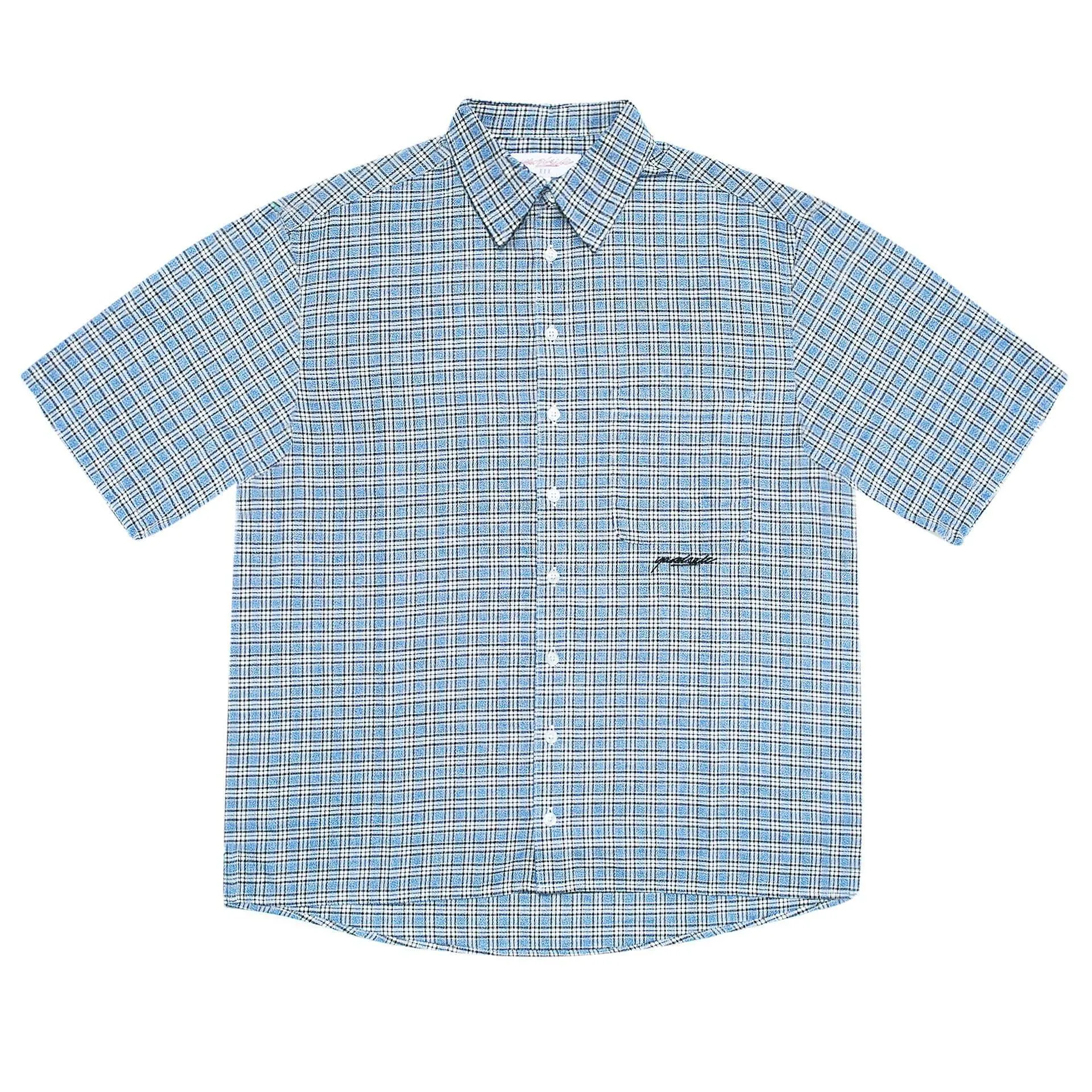 yardsale  |Button-down Other Plaid Patterns Cotton Short Sleeves Logo