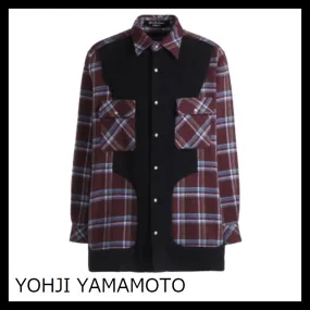 Yohji Yamamoto  |Button-down Tartan Unisex Cashmere Long Sleeves Designers